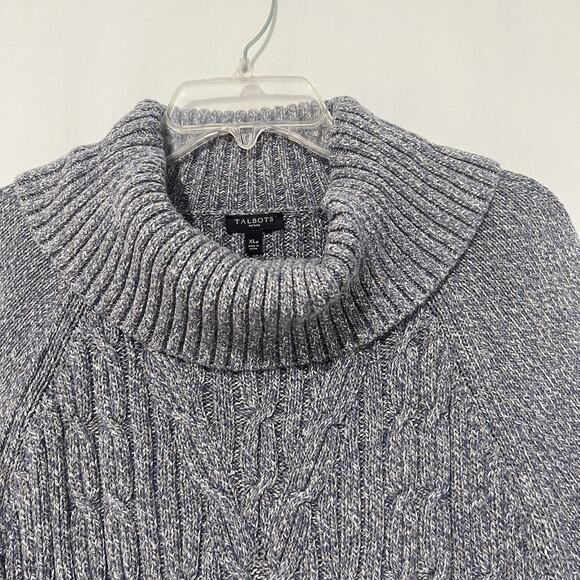 Talbots Chunky Cable Knit Sweater Womens Size XLp Petite Gray Cotton Fisherman - Picture 2 of 12